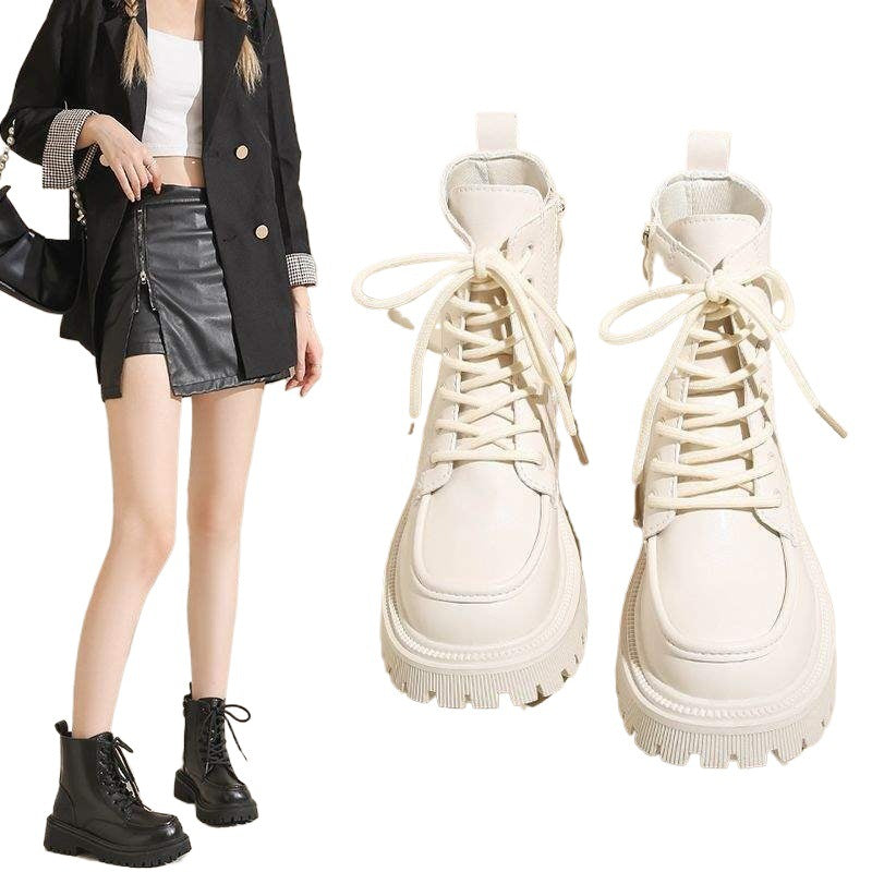 Versatile Thick-Soled Martin Boots for Women with Skirts2025Autumn New British Style Lace-up Motorcycle Ankle Boots Huiran