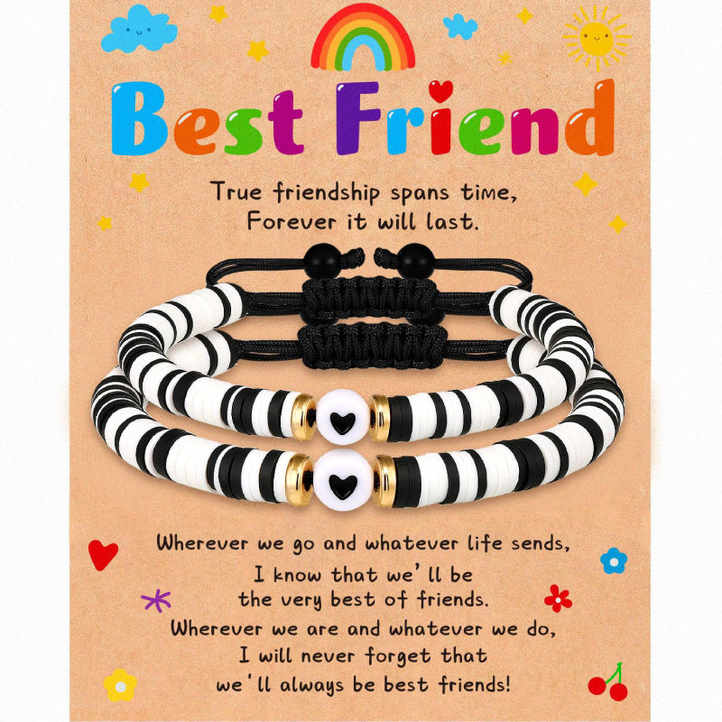 Secret Friend Card Woven Bracelet Friend Colorful Soft Clay Heart Bracelet Stretchable Women's Friendship Woven Bracelet