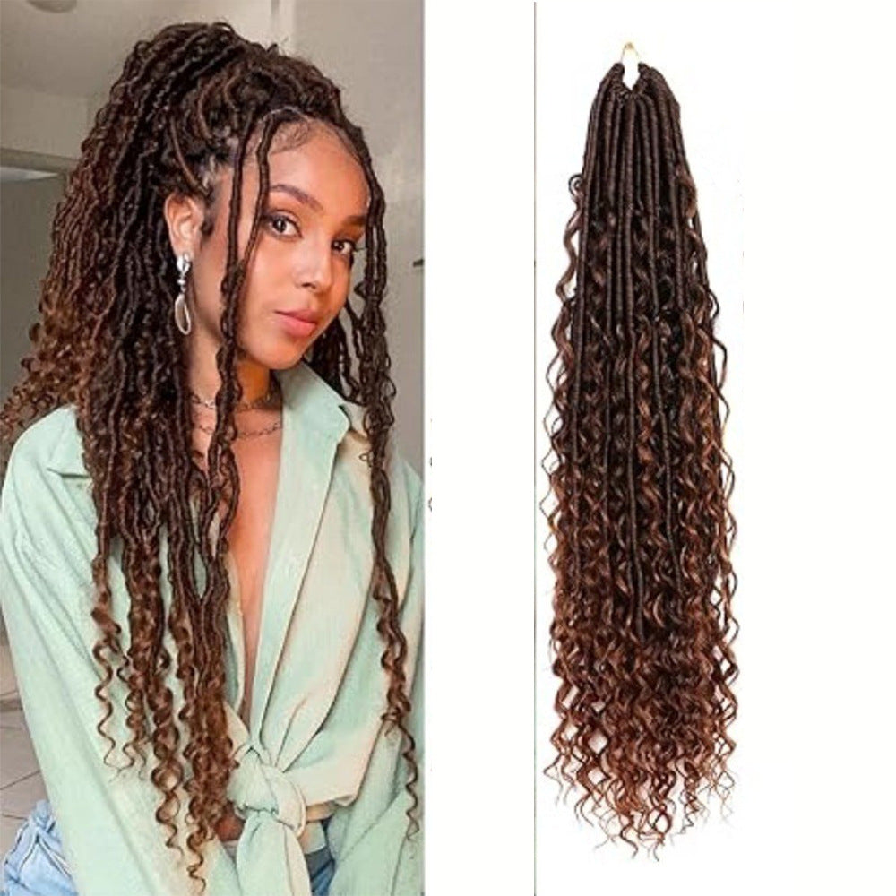 TEMU Hot-selling European and American Cross-border Synthetic Crochet Hair Extensions Straight and Curly Ends3Flowy Silk Lazy Style