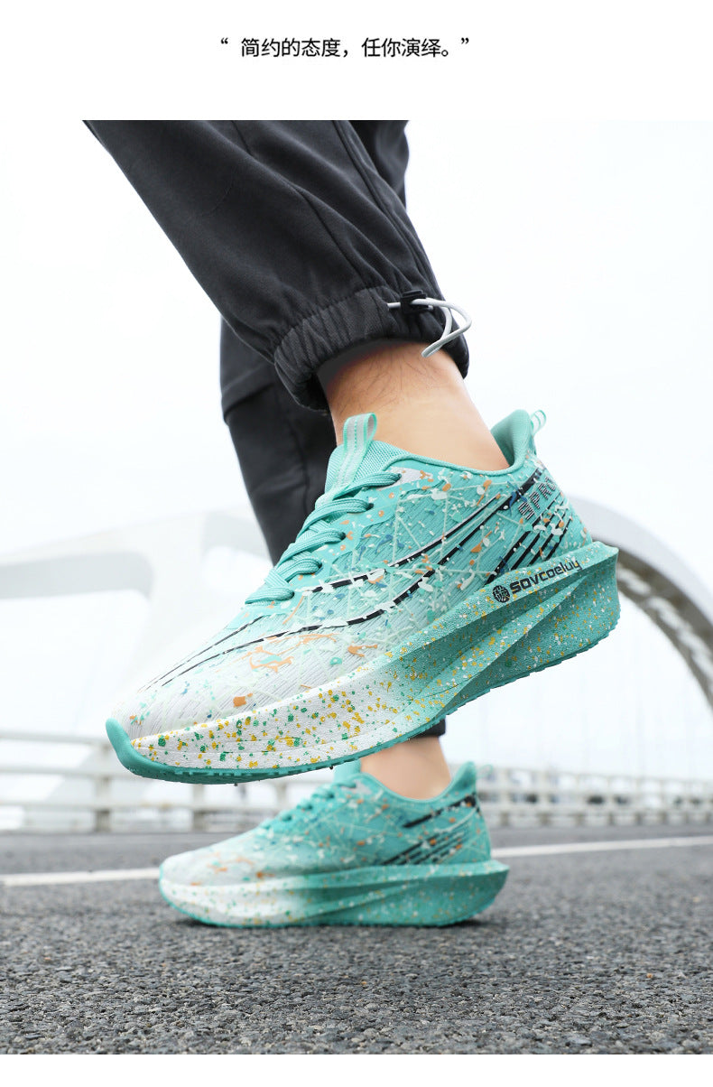 Autumn New Fluorescent Parent-Child Fashion Casual Sports Shoes with Real Carbon Plate High Elasticity Cushioning Outdoor Running Shoes