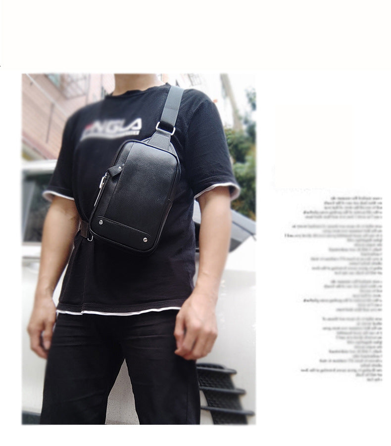 Niche Bag Fingerprint Unlock Men's Top Layer Cowhide Single Shoulder Crossbody Backpack High-End Chest Genuine Leather Chest Bag