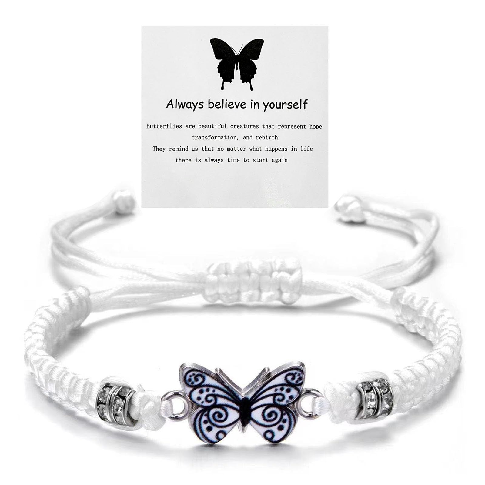 Adjustable Handmade Woven Bracelet with Oil Drop Alloy Pendant, Double Loop Butterfly Women's Woven Bracelet