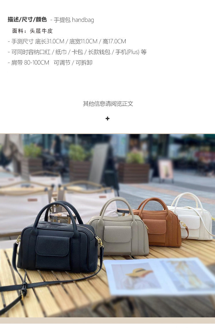 Guangzhou Luggage2025New Top Layer Handheld Cowhide Boston Bag Large Capacity High-end Handbag Crossbody Genuine Leather