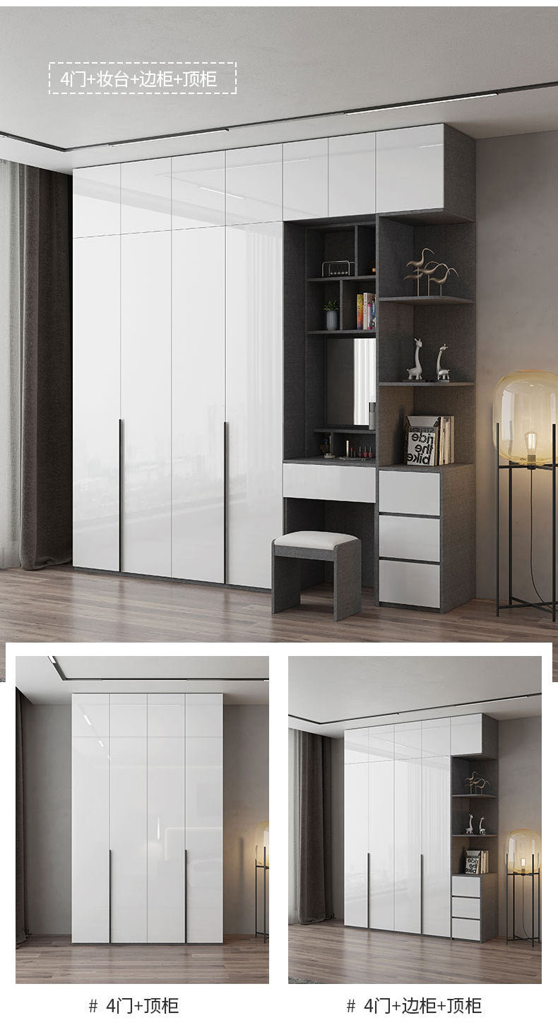 Modern Simple Wardrobe with Swing Doors, Storage Wardrobe with Dressing Table, Shelves, Side Cabinet, Bedroom Wardrobe, Entryway Installation