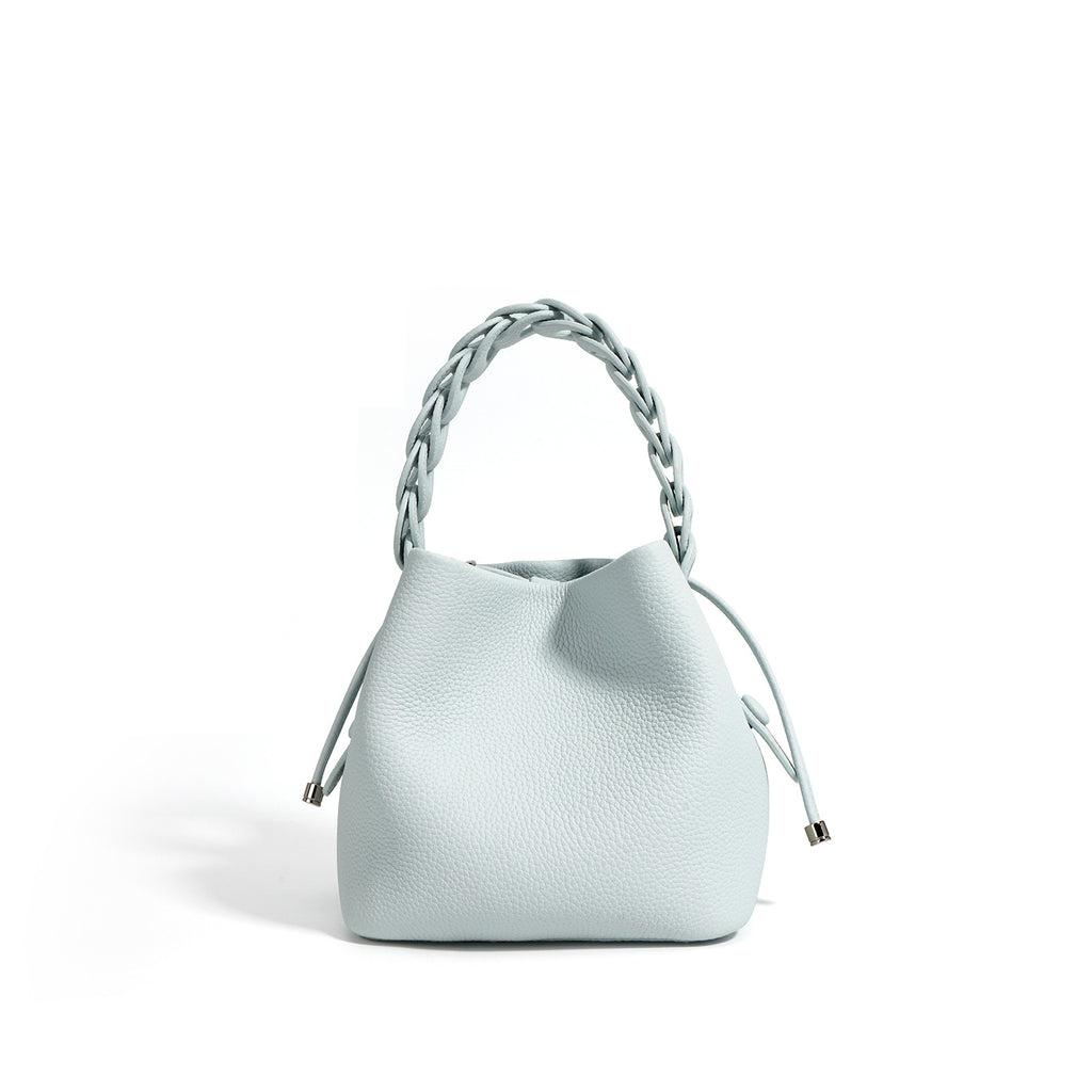 European Style New Top Layer Cowhide Bucket Bag High-Quality Genuine Leather Fashion Women's Handbag Tote Shoulder Crossbody Bag Woven