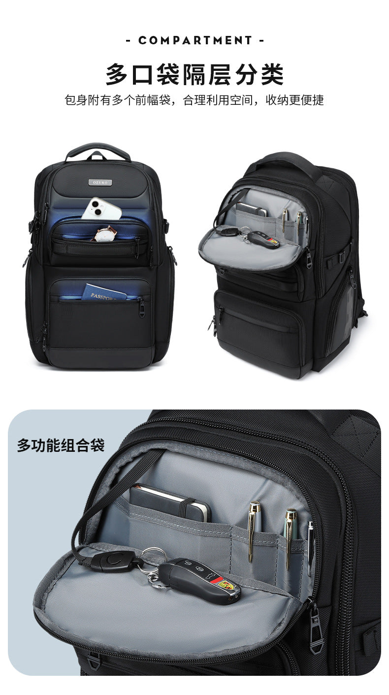 OZUKO Business Backpack Men's Computer Backpack Waterproof High-end Business Travel College Student Commuting School Bag