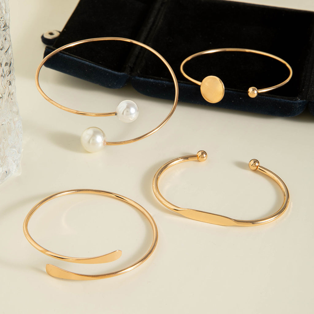 European and American Ornament Stackable Round Imitation Pearl Smooth Open Bracelet Fashion Jewelry Bracelet Wholesale