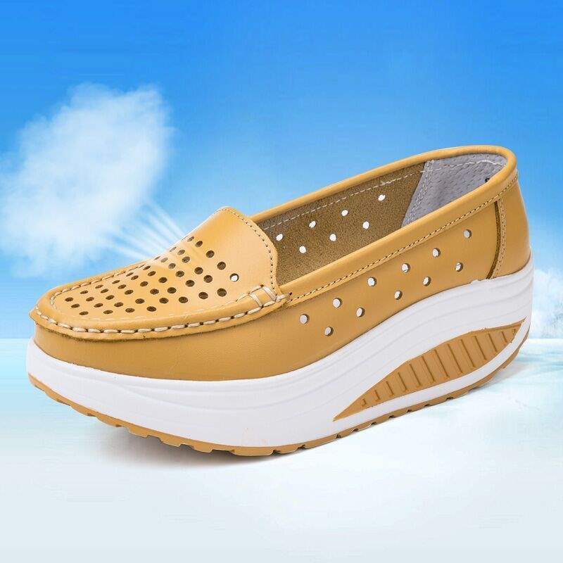 Summer Hollow Breathable Platform Shoes Thick Sole Nurse Shoes Mom Shoes Korean Style Wedge Waterproof Platform Rocking Shoes