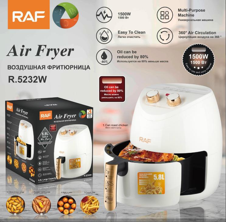 RAF European style air fryer for home use with large capacity Multifunctional Smart French Fries Fully Automatic Fryer 5.8L