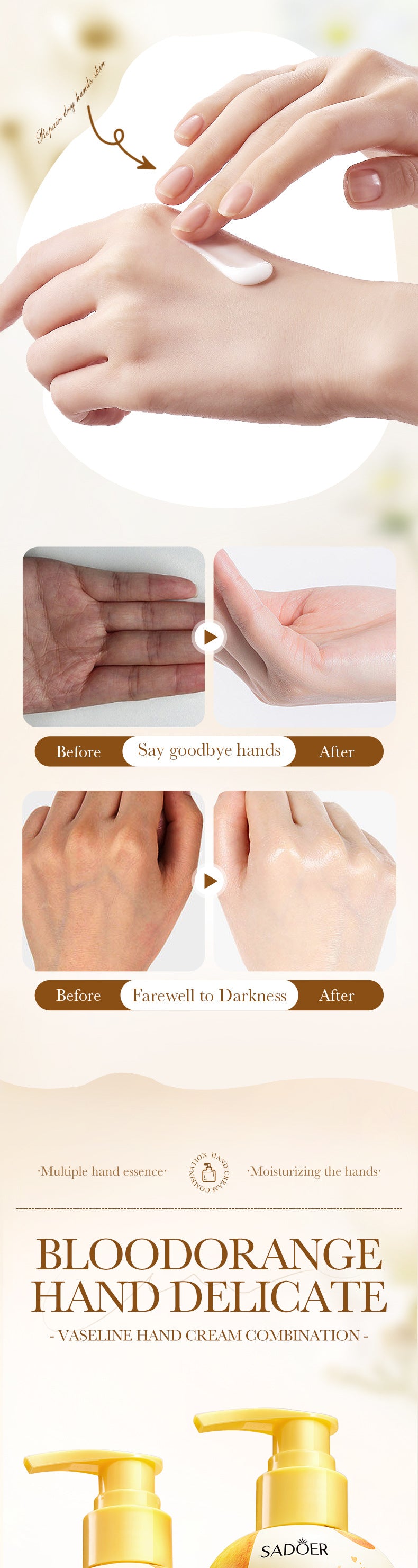 Vaseline Hand Cream150gSADOER Hydrating Anti-Cracking Press Hand Cream  Wholesale