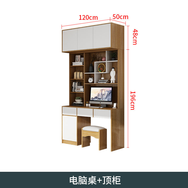 Natural Wood Color Cream Style Wardrobe with Flat Doors for Bedroom, Comes with Small Dressing Table, Freely Combinable Storage Cabinet
