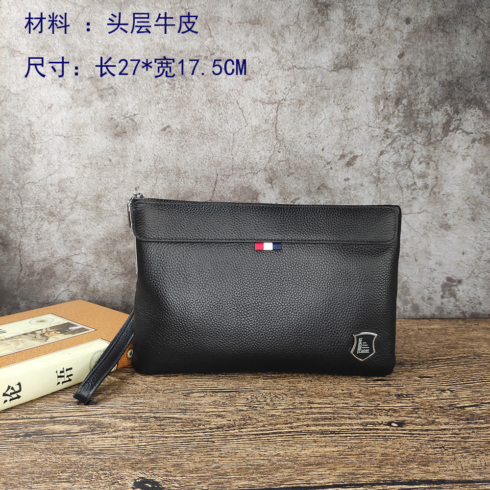 Business Commuting Genuine Leather Clutch Bag for Men, Casual Large Capacity Top Layer Cowhide Men's Handheld Wallet Phone Bag