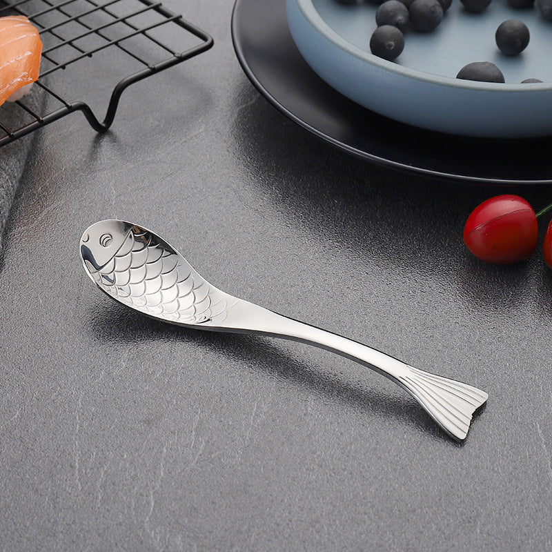 304Stainless Steel Spoon Cooking Restaurant Spoon Pickled Fish Spoon Cartoon Spoon PVD Titanium-plated Colorful Fish Tail Cute Spoon