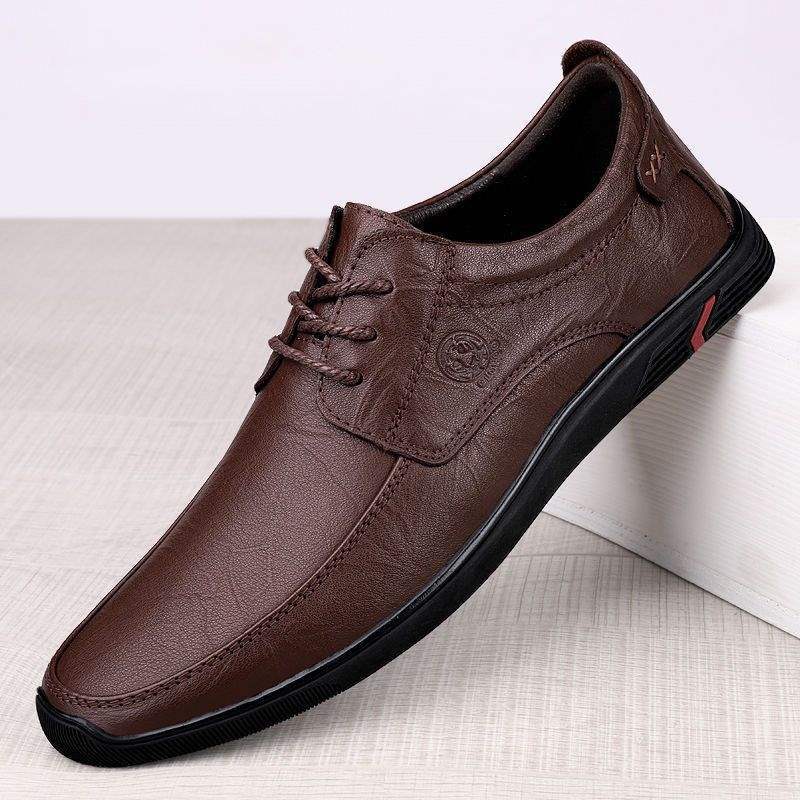 Yangxin Casual Leather Shoes for Men Soft Sole Soft Leather Lace-up Versatile Thick Sole Men's Leather Shoes