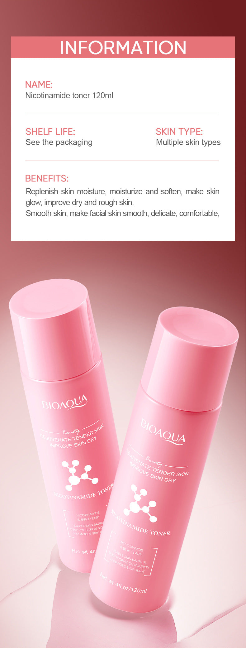 Niacinamide Skin Rejuvenating Toner BIOAOUA Moisturizing Hydrating Water Wholesale for Cross-Border Foreign Trade