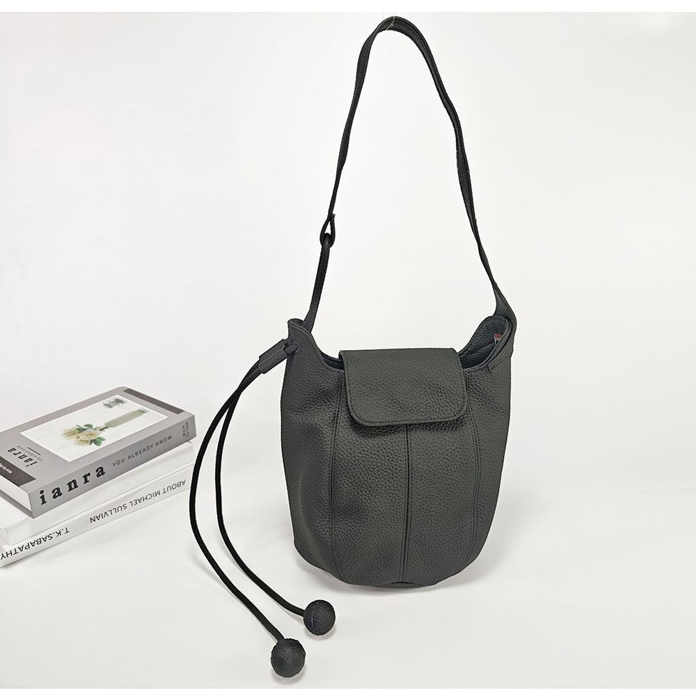 Genuine Leather Bucket Bag2025Autumn and Winter New Women's Bag Casual Fashion Versatile Single Shoulder Crossbody Large Capacity Pumpkin Bag