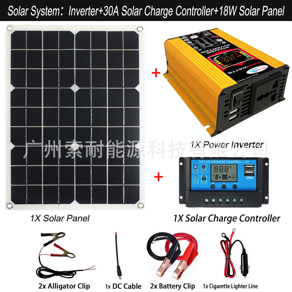 12V Solar Energy Kit System: Inverter 30A Controller 18W Solar Panel Solar System