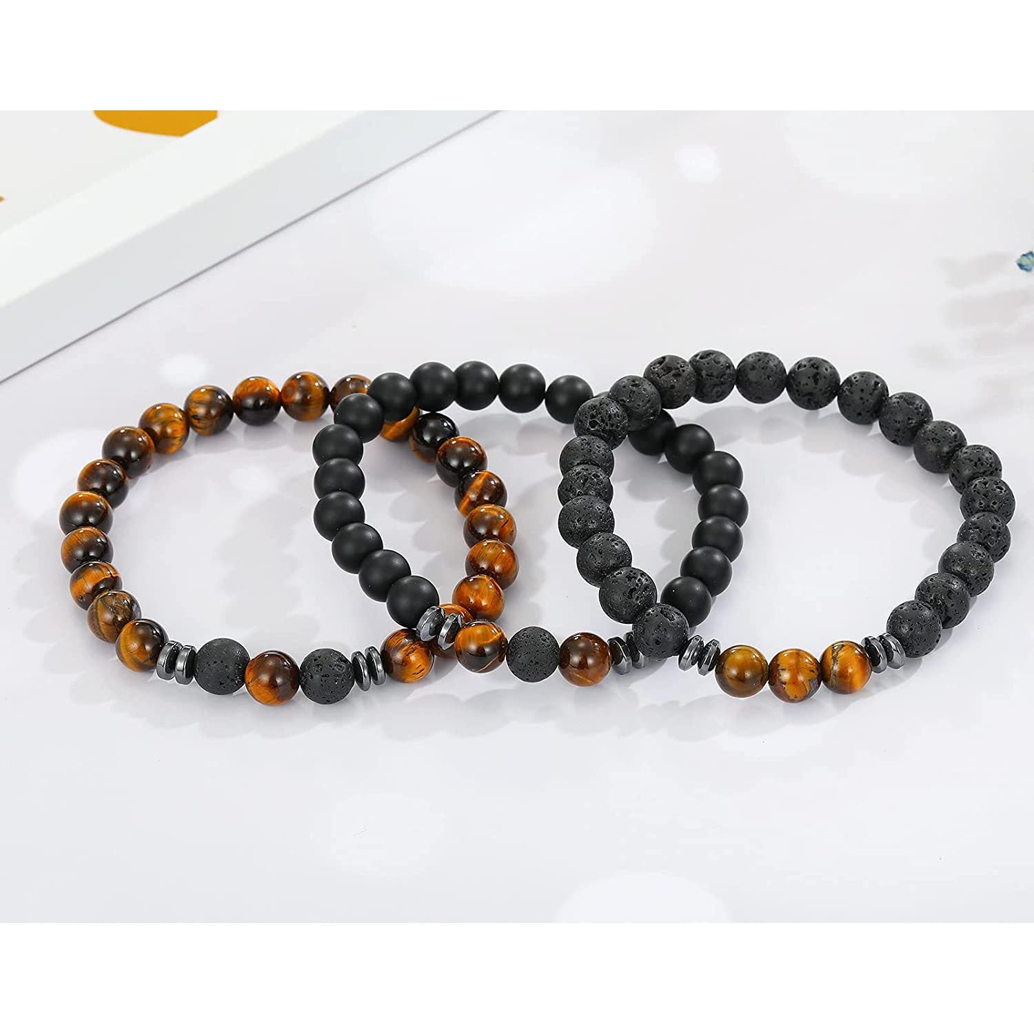 Volcanic Stone Black Frosted Stone Bracelet8mm Beaded Elastic Cord Men's Single Loop Tiger Eye Stone Volcanic Spacer Bracelet