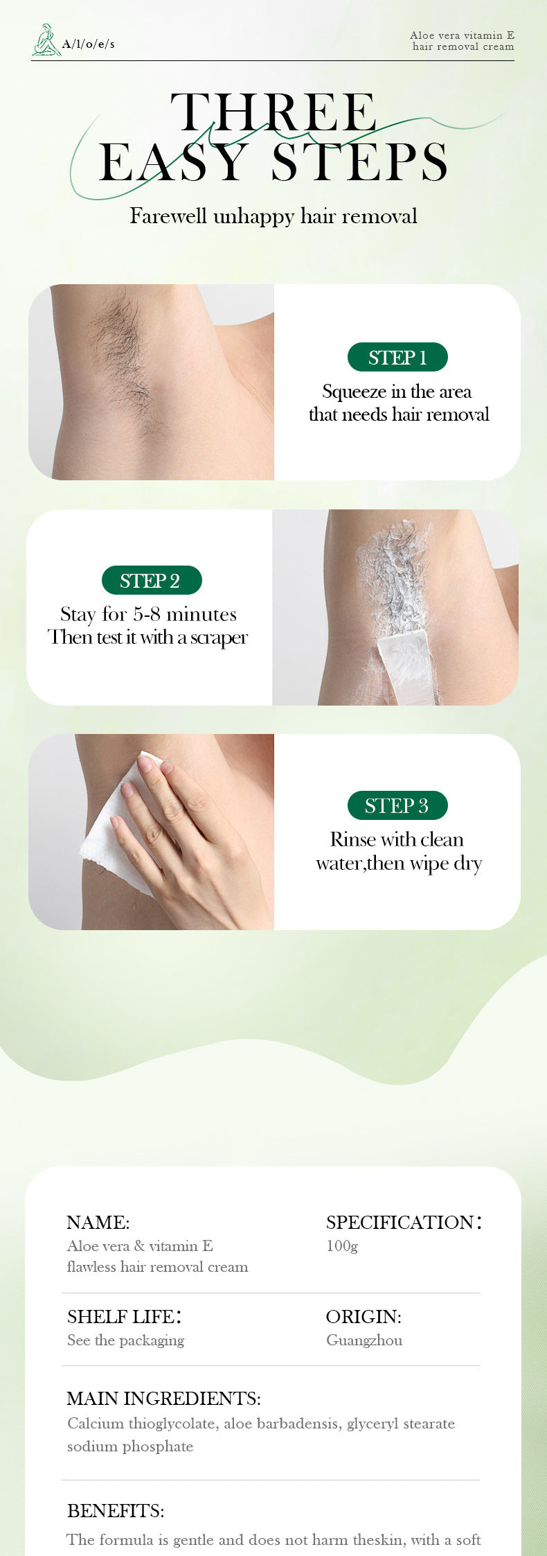 Plant VE Depilatory cream100g SADOER Smooth and Gentle Underarm Hair Removal Cream Cross-Border Wholesale