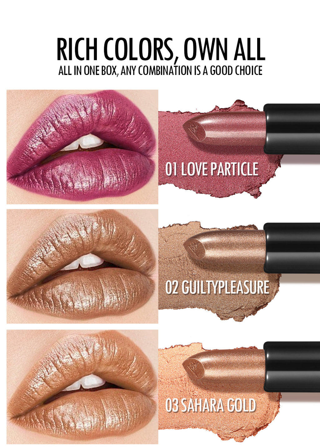 6Pack of Pearlescent Lipsticks Set, European and American Style, Fine Shimmer, Long-lasting, Waterproof, Non-fading, Non-transfer Lipstick Set