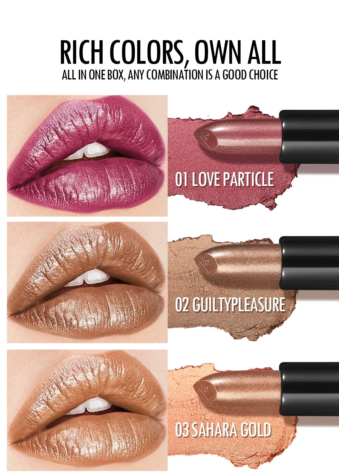 6Pack of Pearlescent Lipsticks Set, European and American Style, Fine Shimmer, Long-lasting, Waterproof, Non-fading, Non-transfer Lipstick Set