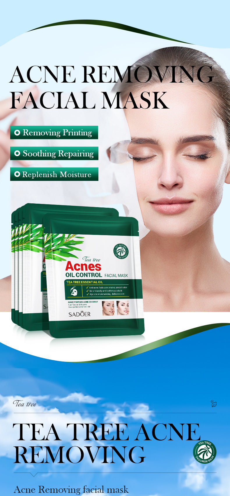 Full English Tea Tree Facial Mask25g SADOER Refreshing Moisturizing Tablets for  Wholesale