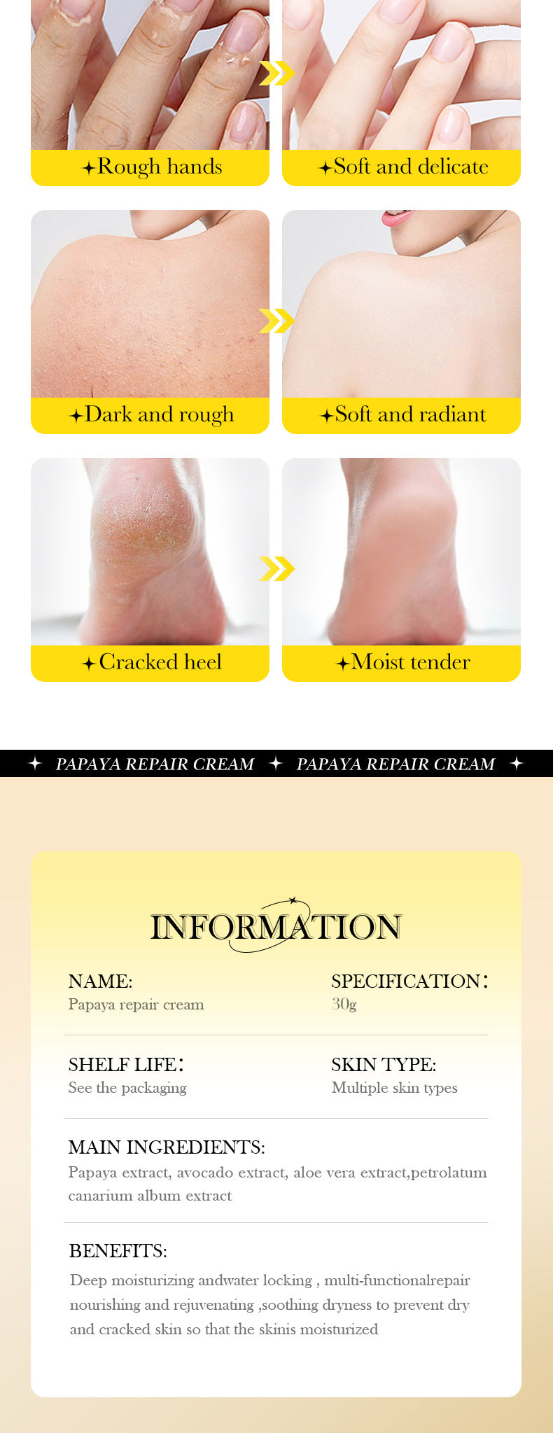 Papaya Skin Rejuvenation Cream30g SADOER Anti-chapped Body and Face Cream Wholesale for Cross-border Trade