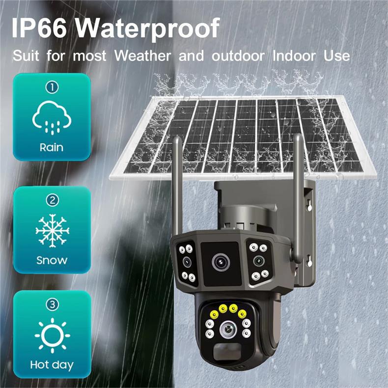 Outdoor Three-Screen Solar Camera No Electricity No Network Remote HD Night Vision Orchard Monitor Home Surveillance