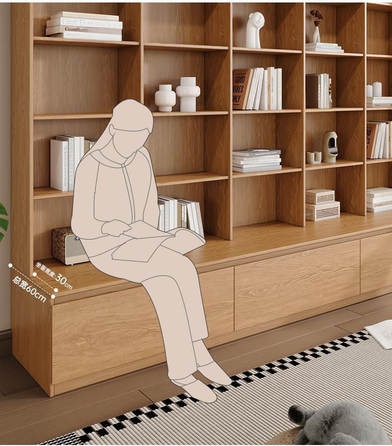 All-Oak Study Room Full-Wall Card Holder Integrated Bookcase Bookshelf Living Room Ceiling-To-Ceiling Solid Wood Display Cabinet