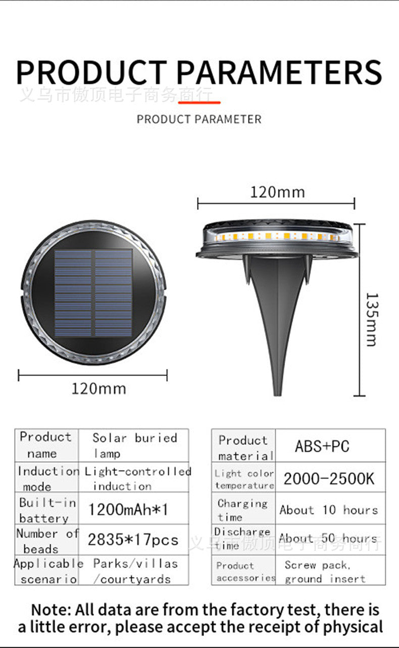 Outdoor Buried Light Waterproof Solar Garden Yard Ground Light Landscape Light Lawn Ground Light LED Wall Lamp