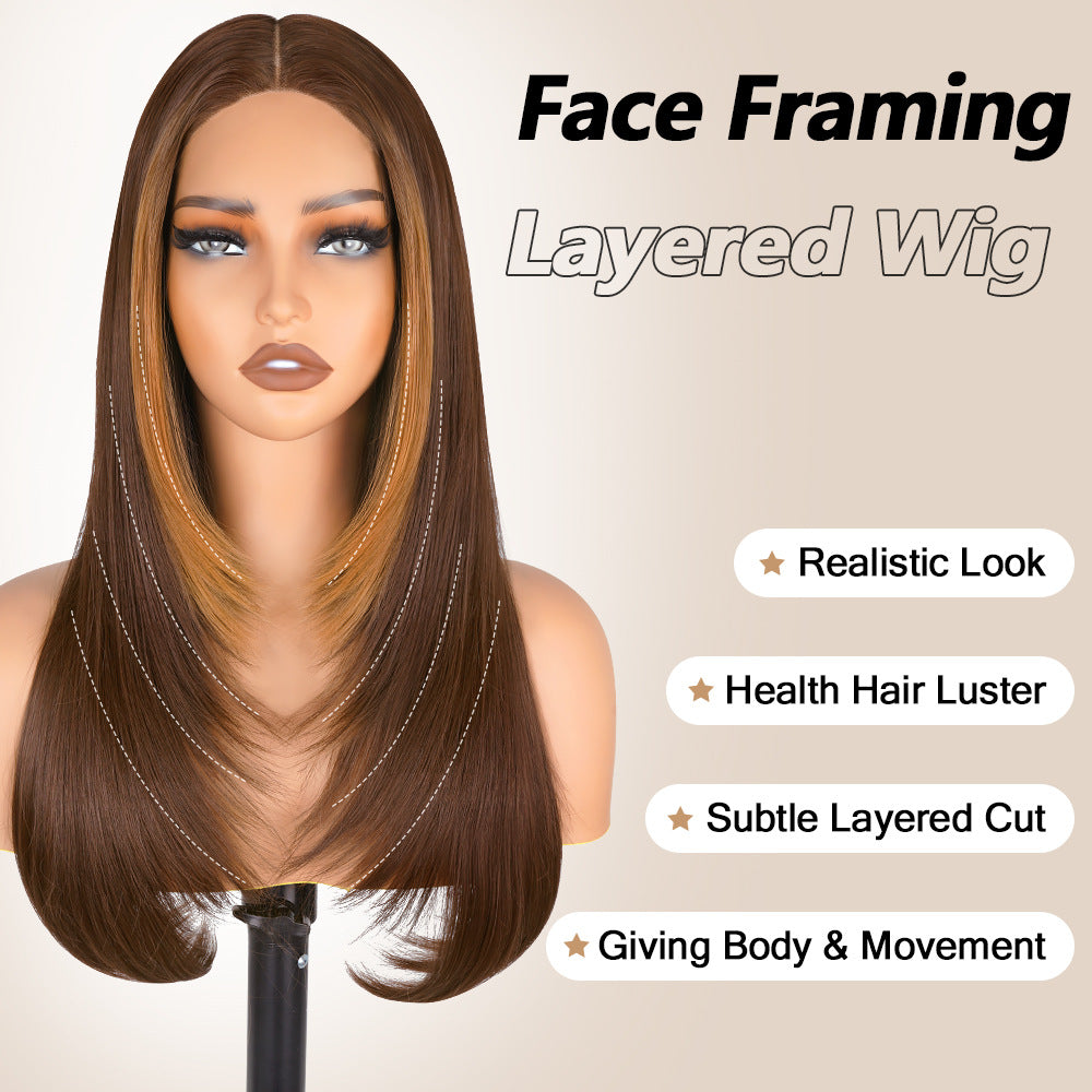 Synthetic Full Wig European and American Foreign Trade Hot-Selling Wig Highlight Straight Wig