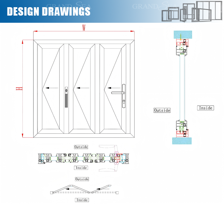 Exterior Accordion Kitchen Bi Fold Door Aluminum Glass Folding Doors for Veranda