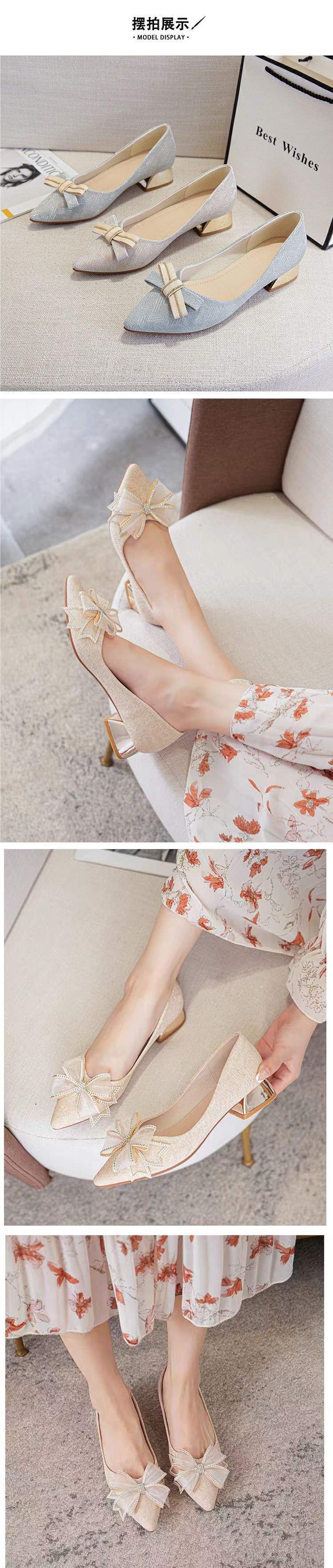 Elegant Chunky Heel Soft Sole Slip-On Fairy Gentle Shoes French Style Chunky Heel Pointed Toe Shallow Mouth Shoes Pair with Dress Versatile