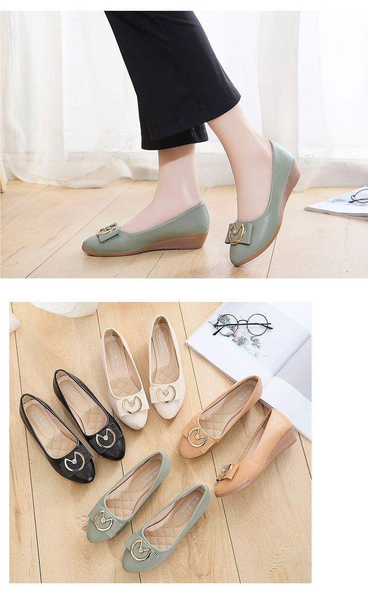 Women's Wedge Heel Shoes2025Spring and Autumn New Style Lazy Loafers Round Toe Versatile Korean Version Slip-On Small Leather Shoes