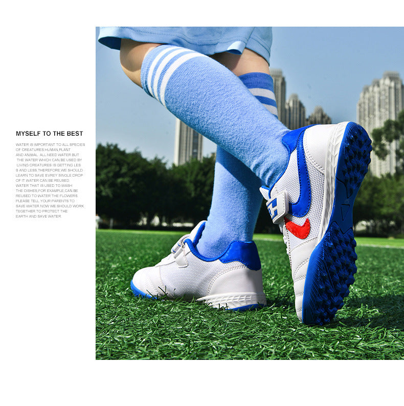 New football shoes for men and women with Velcro for children TF Broken Nail Style Youth Student Grassland Flat Training Shoes