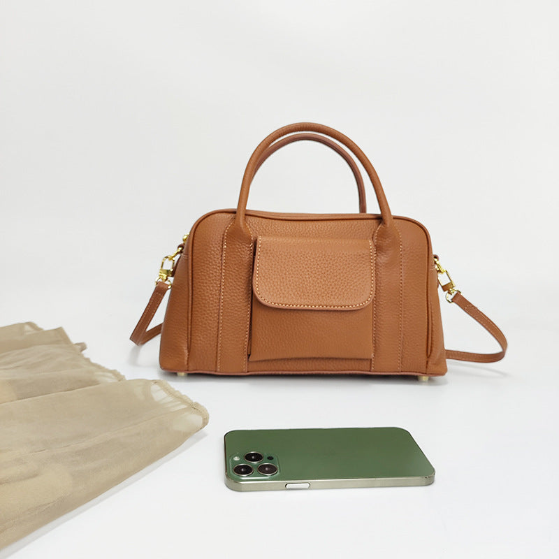 Guangzhou Luggage2025New Top Layer Handheld Cowhide Boston Bag Large Capacity High-end Handbag Crossbody Genuine Leather