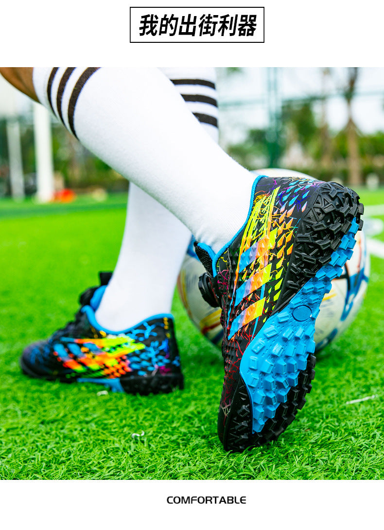 New style soccer shoes for men, women, and children with rotating buckle TF Broken Nail Style Youth Student Grassland Competition Training Shoes