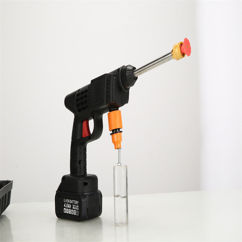 Rechargeable Portable Household High-Power Electric Lithium Battery Car Wash Gun with Hose for Floor and Car Washing High-Pressure Water Gun