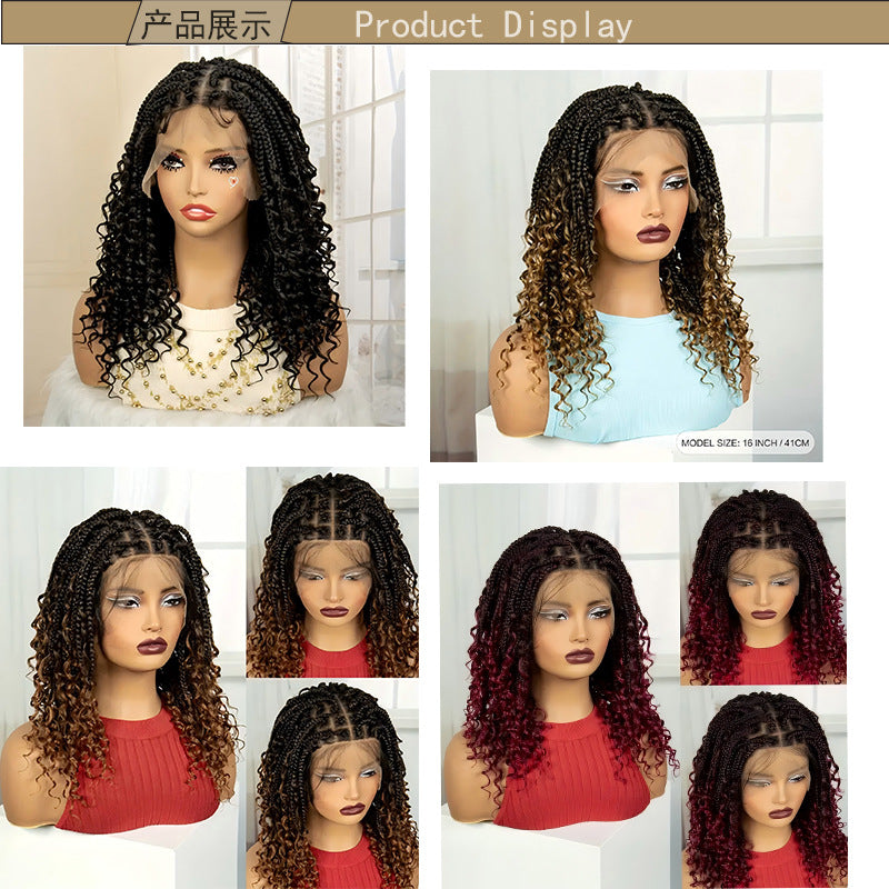 TEMU Cross-Border E-commerce Hot-Selling Synthetic Fiber Hand-Crocheted Lace Three-Strand Braid Ponytail Cover Box braid wigs