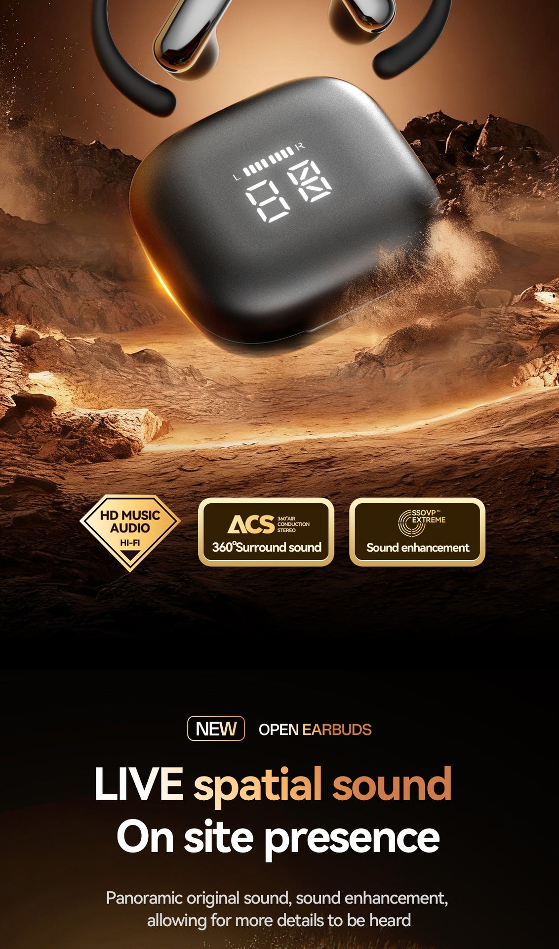 M142Popular OWS Open-type ultra-long battery life high-quality sound over-ear digital display wireless Bluetooth headphones