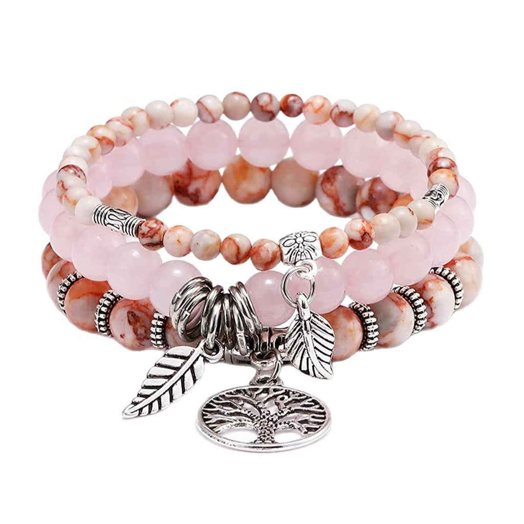 Three-layer Protection Shoushan Stone Bracelet Set Bohemian Leaf Tree of Life Pendant Indian Agate Women's Bracelet
