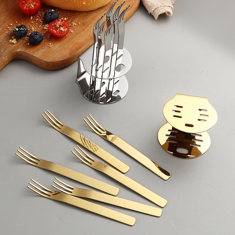 304Stainless Steel Fork Hotel Restaurant Fruit Fork with Base6Home Cake Dessert Fork Set