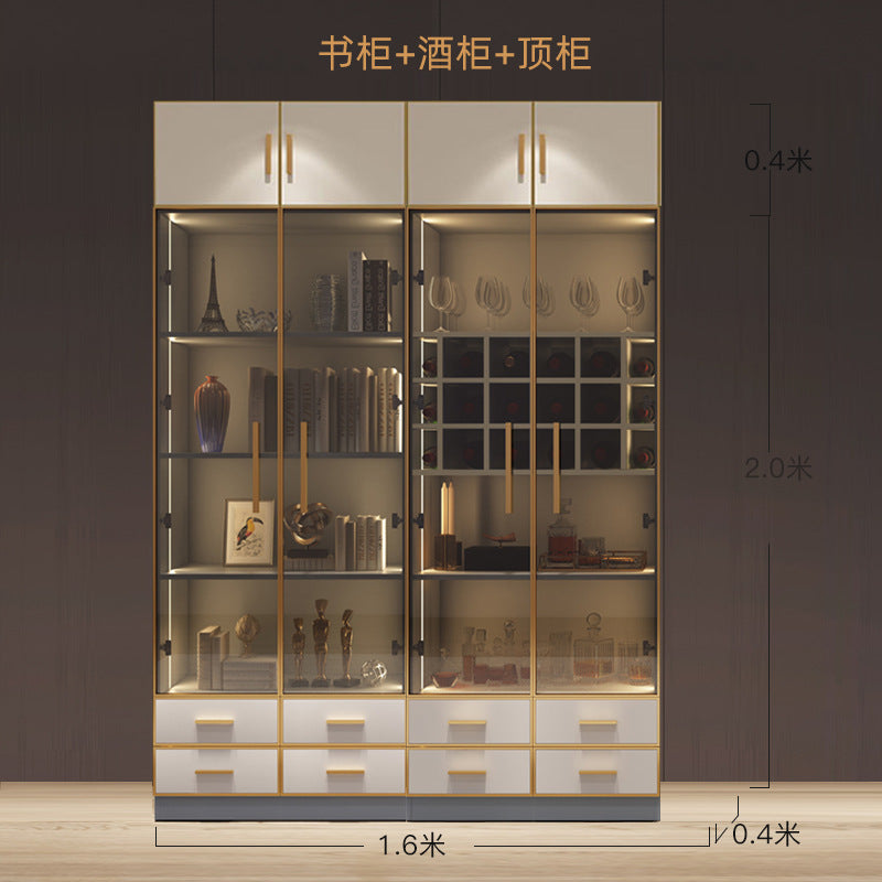 Modern Light Luxury Bookshelf Paint-Free Board Aluminum Alloy Glass Door Combination Bookshelf Wine Cabinet Simple Floor Storage Cabinet Integrated