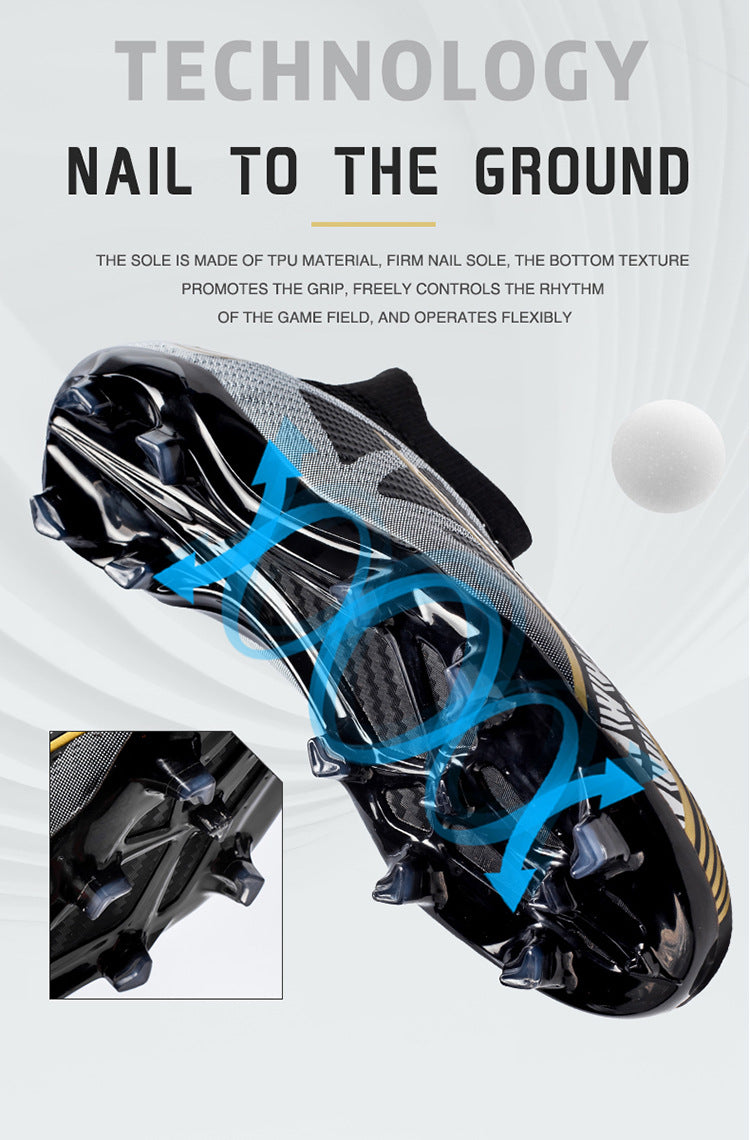 World Cup Football Shoes Men's High Top Long Spike Lawn Broken Spike Youth Student Competition Training Shoes