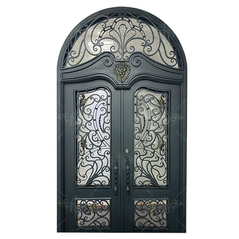 Foshan Supplier European New Simple Iron Door Design Grill Latest Design Safety Double Entrance Wrought Arches Iron Door