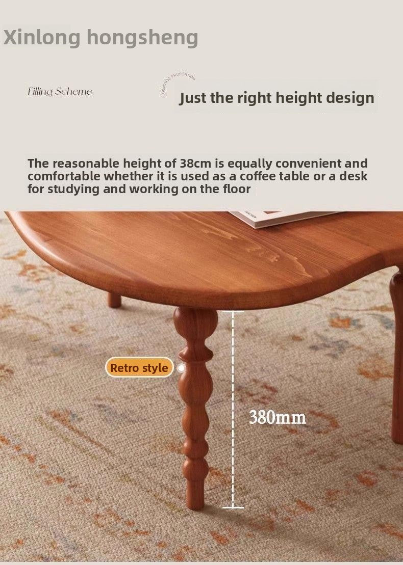 2025New Small Apartment Living Room Home Coffee Table Vintage Solid Wood Walnut French Light Luxury Irregular Shape Low Dining Table