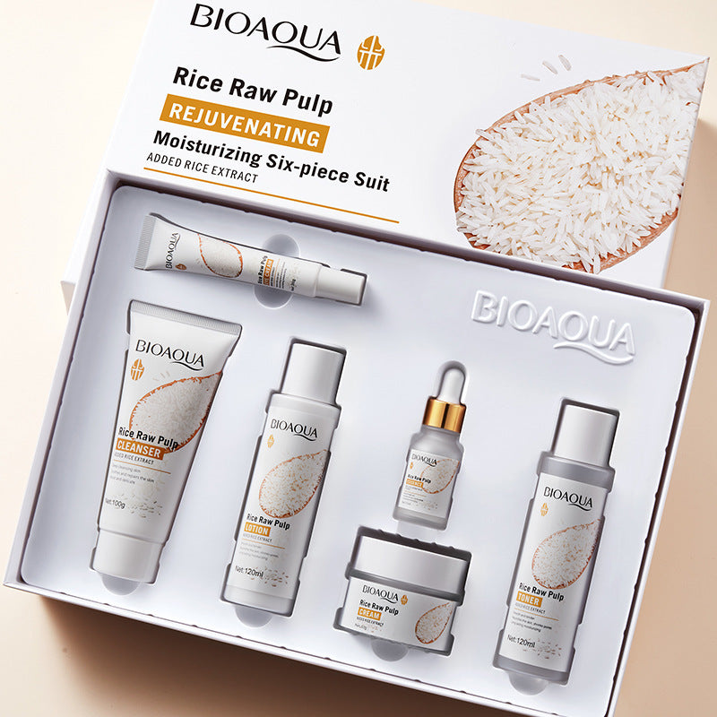 Full English Rice Skincare Set BIOAOUA Rice Puree Series Six-Piece Set Box  Wholesale
