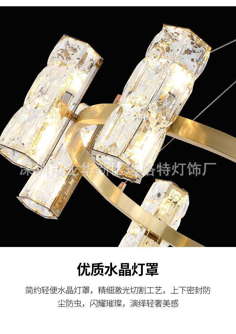 All-Copper Crystal Chandelier Post-Modern Minimalist Nordic Living Room Lamp Dining Room Chandelier Creative Bedroom Lamp Clothing Store Lighting