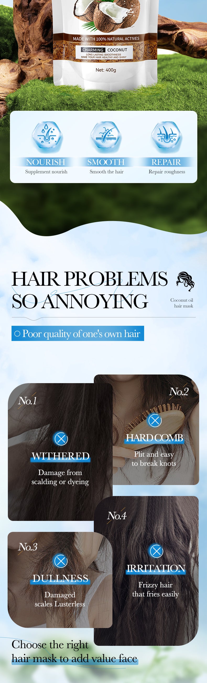 Full English Coconut Oil Nourishing Hair Mask SADOER Smooth, Soft, and Voluminous Hair Conditioner for  Wholesale