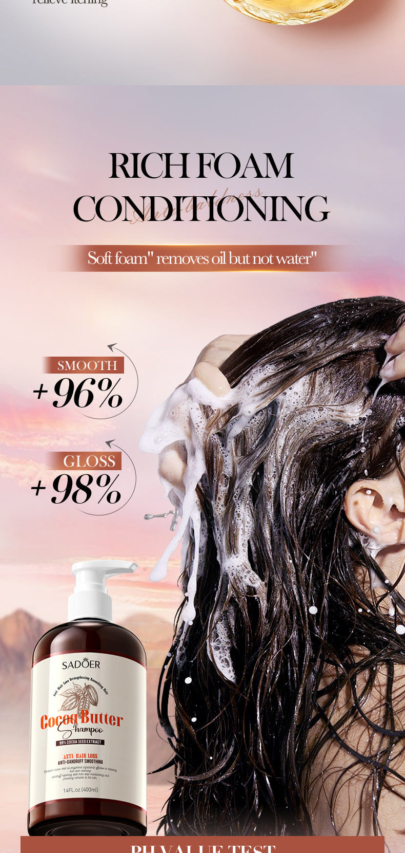 Full English Cocoa Oil Anti-Hair Loss Shampoo SADOER Clean and Smooth Shampoo  Wholesale